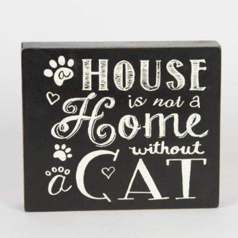 Cat Home Chalkboard Style Sign by Sass and Belle. This chalkboard look block sign with the caption 'A House is not a Home without a Cat' will be a great gift for a cat lover. Size 18x15x4cm